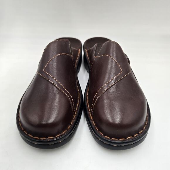 Clarks Shoes Mules Clogs Brown 9M Leather Slip On Comfort Career Casual - Picture 2 of 6